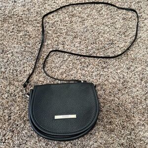 Steve Madden Black Mini Crossbody Saddle Bag Pebbled Faux Leather